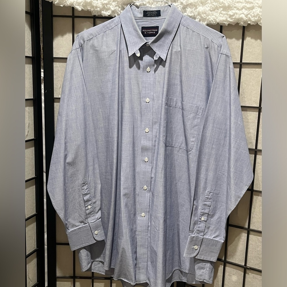 Roundtree & Yorke Light Blue BROADCLOTH Cotton Shirt MENS SIZE 17.1/2—35